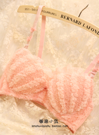 Dot cotton candy plush 3 women's breasted bra underwear set 1218 powder