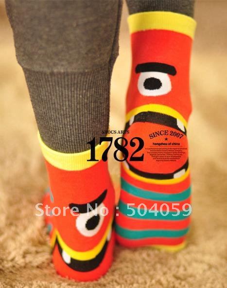 Dot cute cartoon wacky mouth heel cotton socks candy color stockings