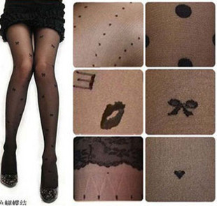 Dot love peach heart bow Core-spun Yarn jacquard silk socks legging pantyhose