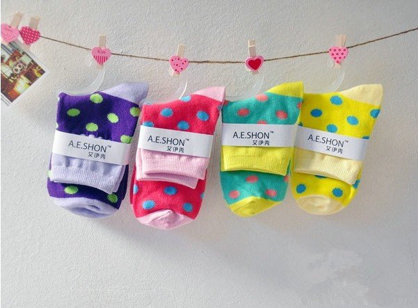 Dot Pattern Combed Cotton Women Socks,Ladies Soft Breathable Soxs,20 Pair/Lot+Free shipping