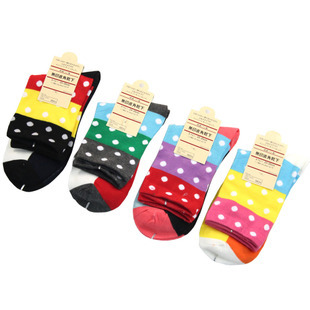 Dot socks patchwork three-color sock women's candy color knee-high socks