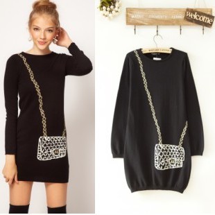 Dot women's asos british style bordered liangsi shoulder bag leather bag knitted sweater basic sweater one-piece dress