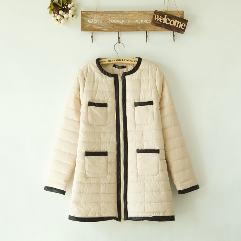 Dot women's elegant patchwork veneer black pocket medium-long women's wadded jacket cotton-padded jacket female outerwear