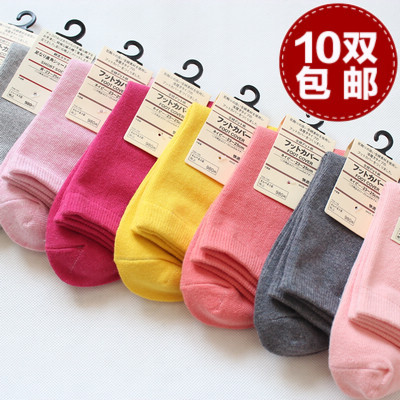 Double 10 100% cotton female socks women's autumn and winter knee-high socks candy color 100% cotton