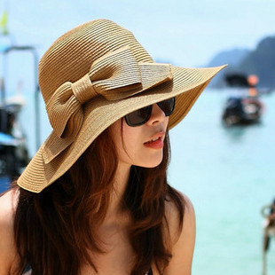 Double bow hat female summer sunbonnet summer strawhat large brim hat big along the cap beach cap sun hat