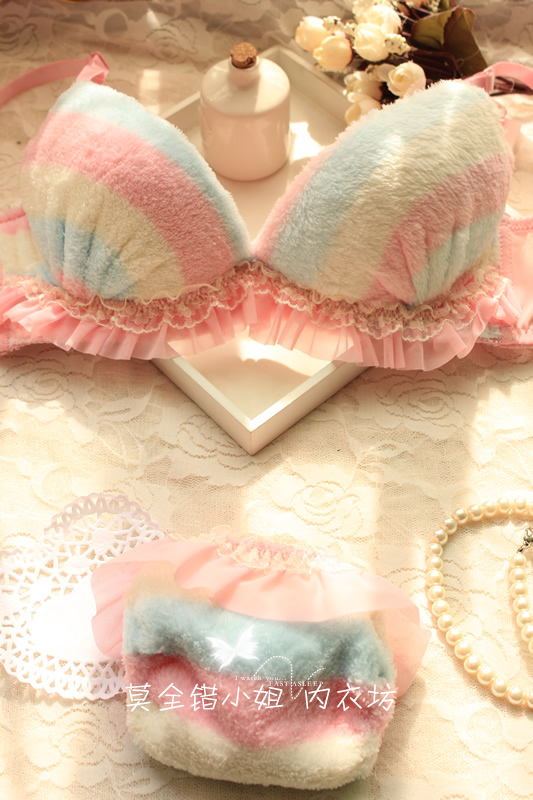 Double breasted 3 push up towel candy ice cream 2 underwear bra set