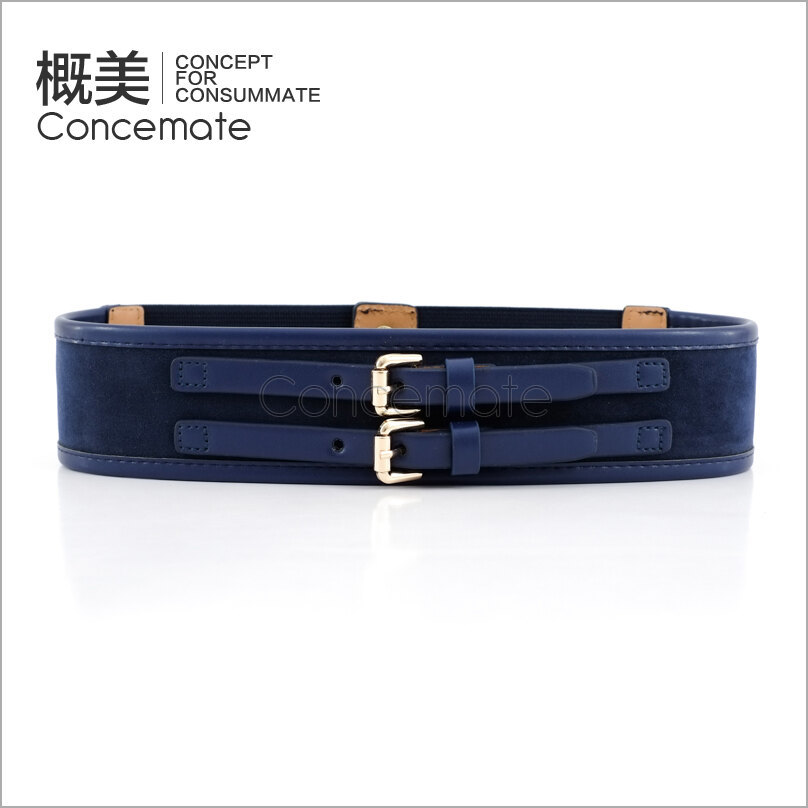 Double buckles decoration nubuck leather belt elastic women's cummerbund high quality fashion all-match women's wide belt