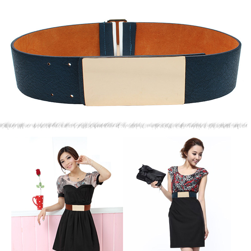 Double buckles genuine leather ultra wide cummerbund cowhide women's belt cummerbund mirror belt fashion all-match