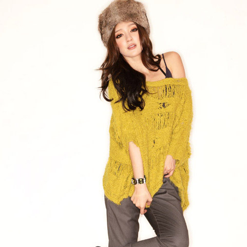 Double e 8571 strapless tassel wool knitted loose shirt plus size 350g