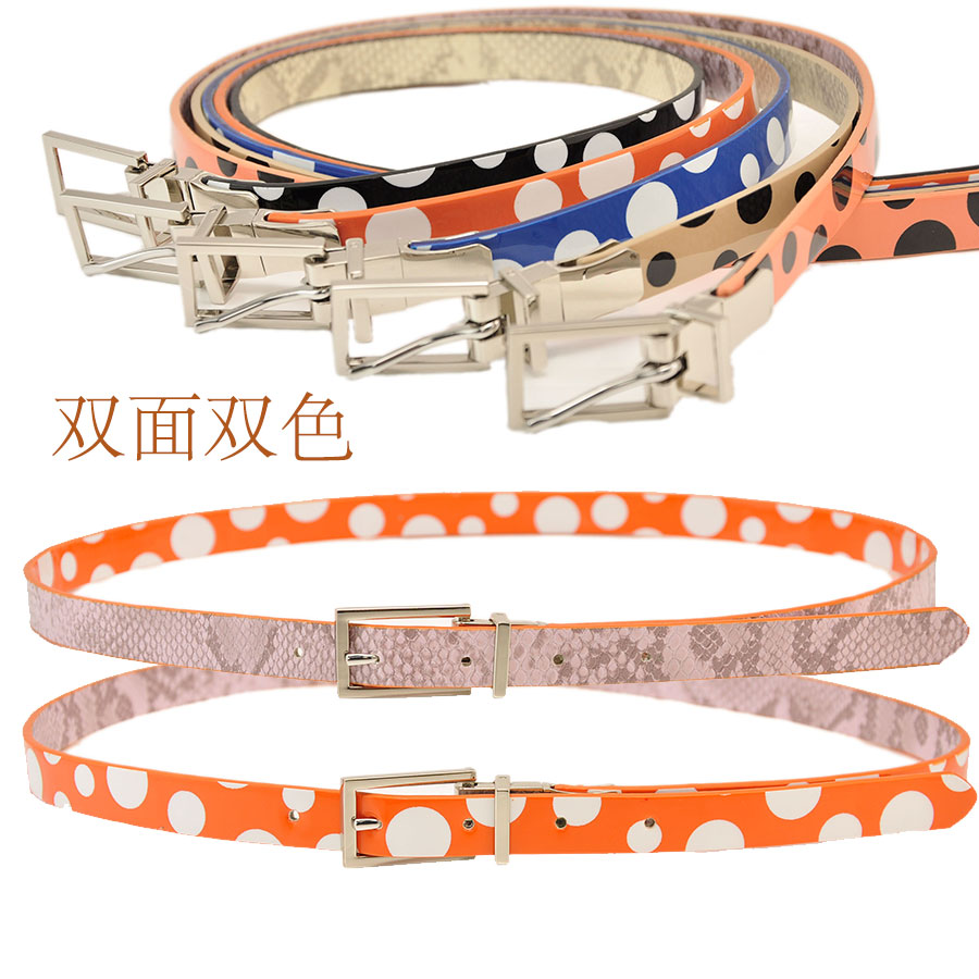 Double faced dual rotating buckle color block thin belt fashion polka dot women's strap japanned leather candy color