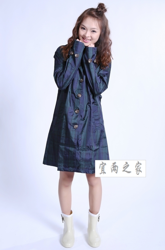 Double ! fashion breathable waterproof adult raincoat poncho dark green plaid trench 1009