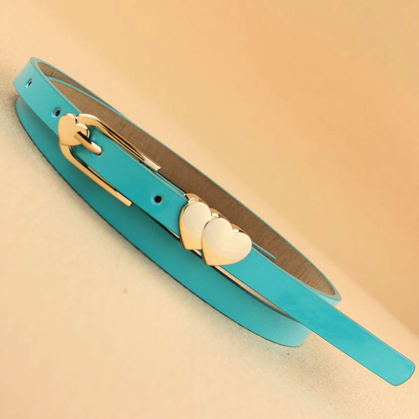 Double heart thin all-match belt patent leather chain candy color strap