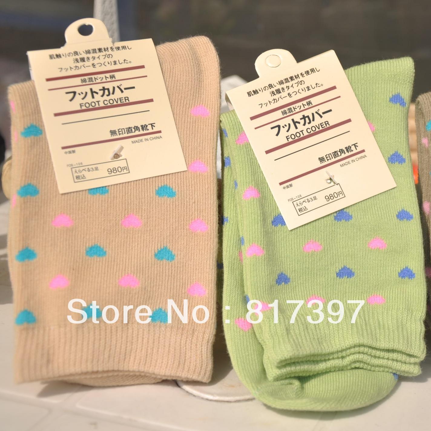 Double ! high quality high quality 100% cotton female socks female 100% cotton knee-high socks love series