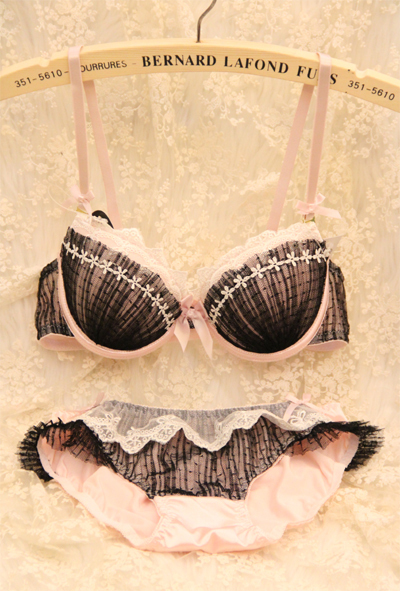 Double layer lace decoration gauze bra women's single-bra underwear set 2190 pink