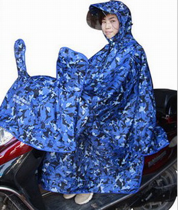 Double layer raincoat fashion electric bicycle motorcycle poncho raincoat plus size helmet hat brim