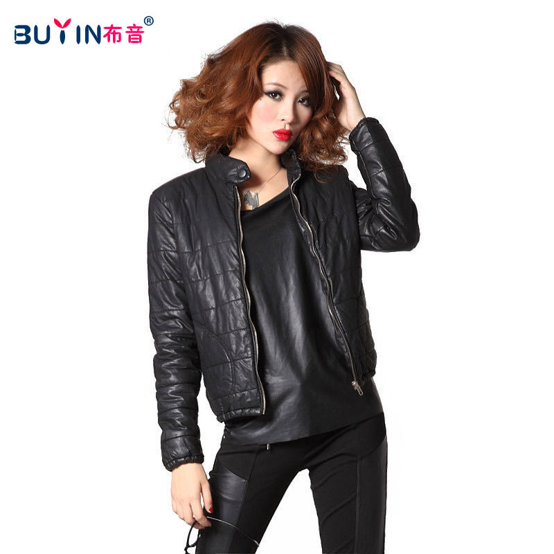 Double layer thermal plus cotton slim motorcycle artificial leather clothing jacket