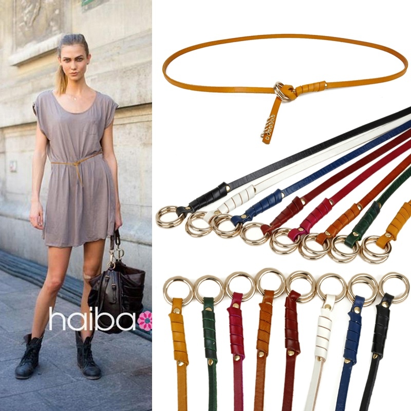 Double-ring buckle women's genuine leather thin belt first layer of cowhide tieclasps strap fashion all-match decoration
