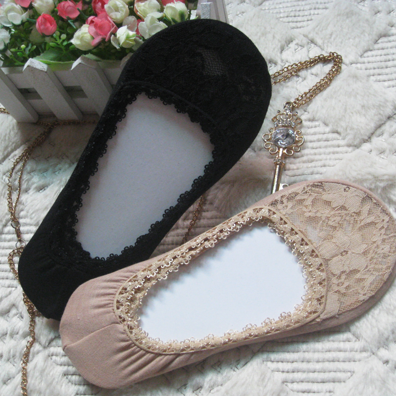 Double summer thin sweat absorbing lace 100% cotton socks small leather socks female sock slippers invisible shallow mouth