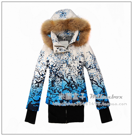 Down coat fashion van print knitted hooded medium-long sweep down coat