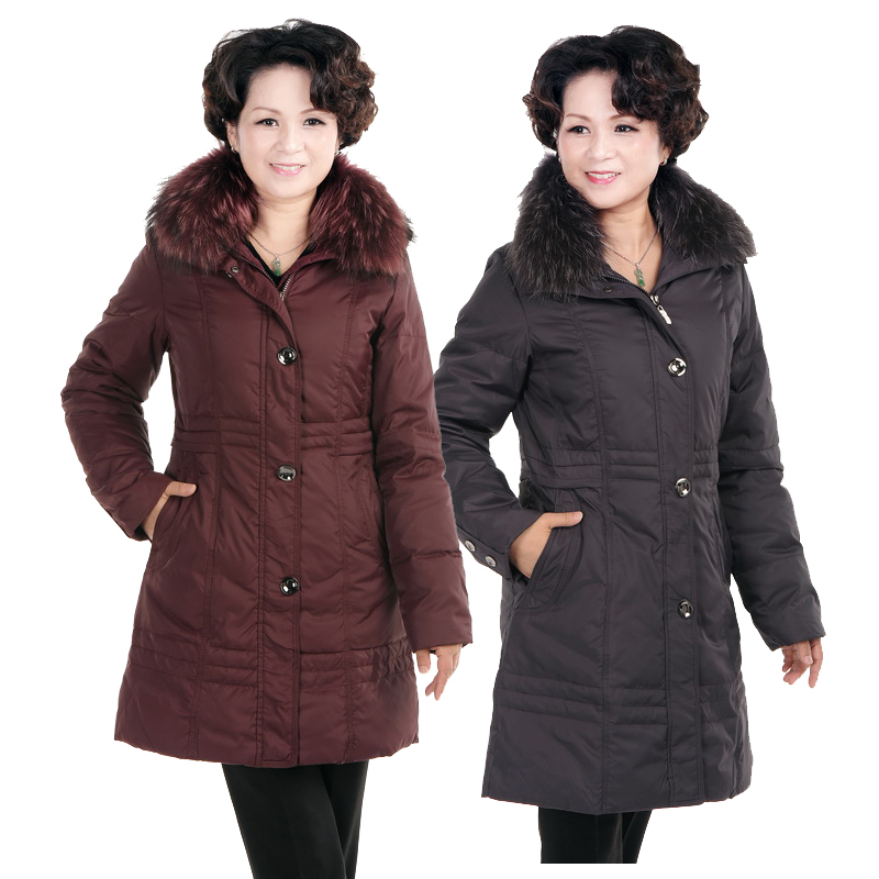 Down coat female genuine leather large fur collar quinquagenarian down coat female mother clothing medium-long