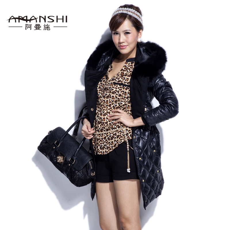 Down coat female medium-long hot-selling with a hood luxury fox large fur collar m12010