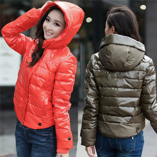 Down coat female short design with a hood slim glossy down outerwear female
