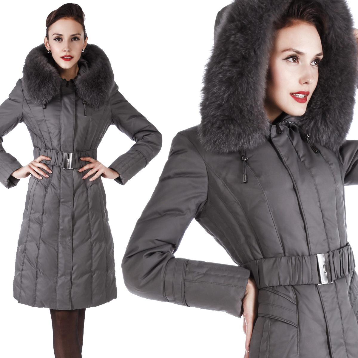 Down coat female thickening slim long design formal brief fox fur