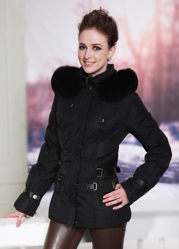 Down coat noble fox fur black short design down coat 080118