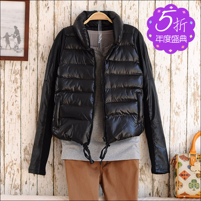 Down Warm Parkas Overcoat Female Jacket Women Outerwear Coat S4958   PU patchwork design slim short wadded   bread service
