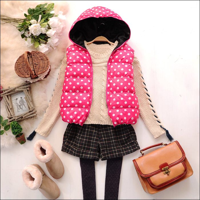 Down Warm Parkas Overcoat Female Jacket Women Outerwear Coat S5422   polka dot with a hood zipper push-up cotton vest