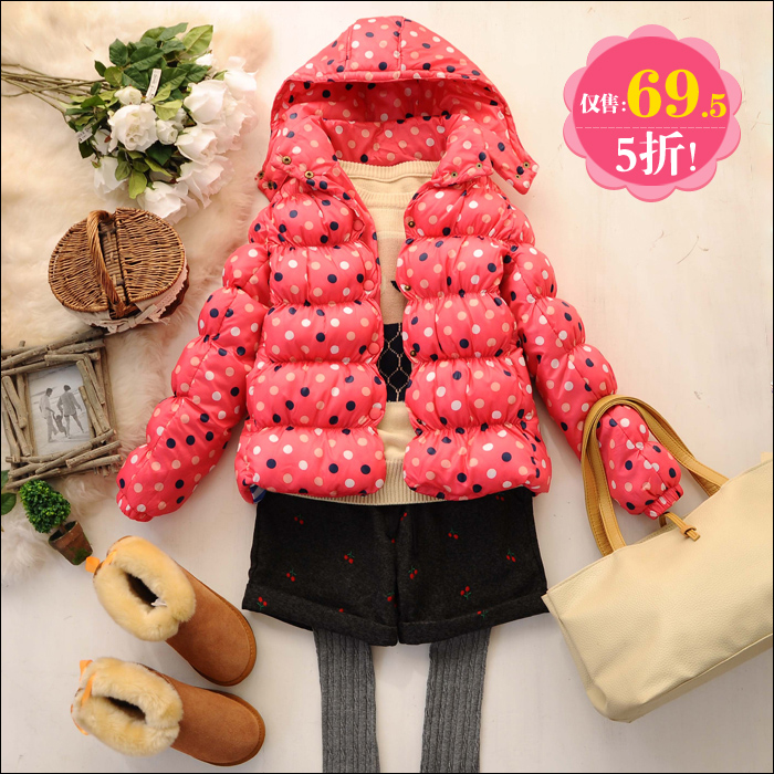 Down Warm Parkas Overcoat Female Jacket Women Outerwear Coat S5423   polka dot removable cap hooded wadded  cotton-padded