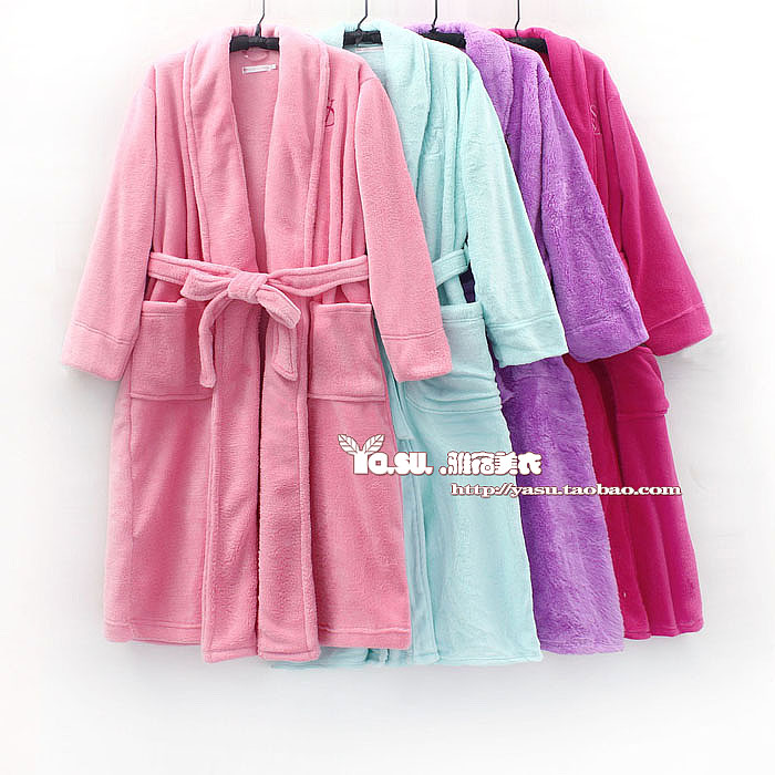 Dp15 fashion autumn and winter coral fleece long design solid color female robe bathrobes - 4