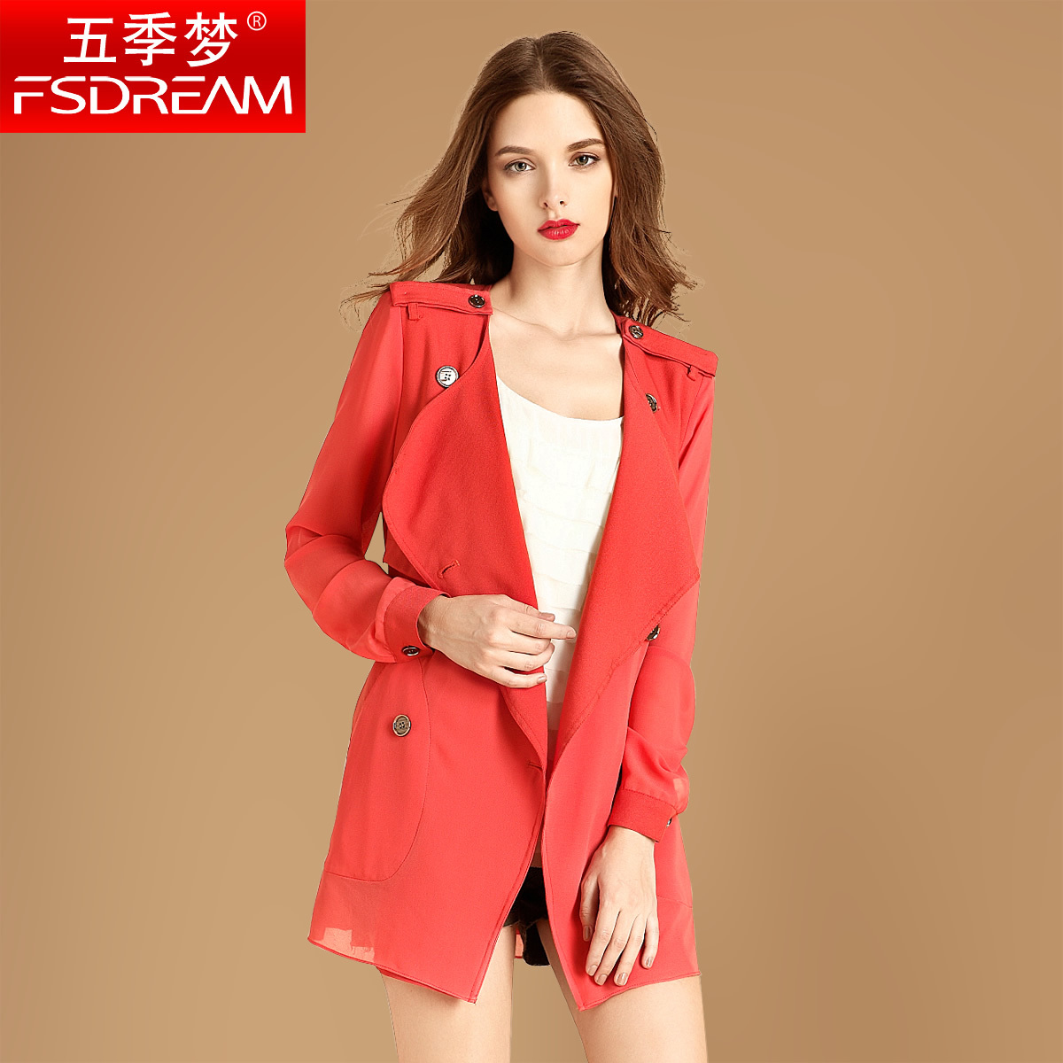 Dream 2012 double breasted chiffon long-sleeve slim outerwear female medium-long trench w12506