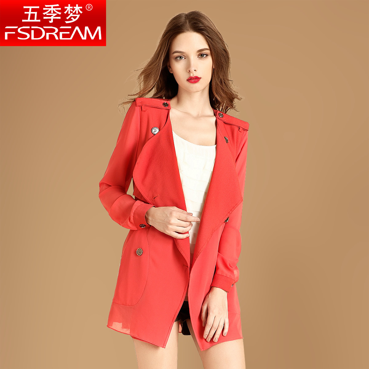 Dream 2013 double breasted chiffon long-sleeve slim outerwear female medium-long trench w12506