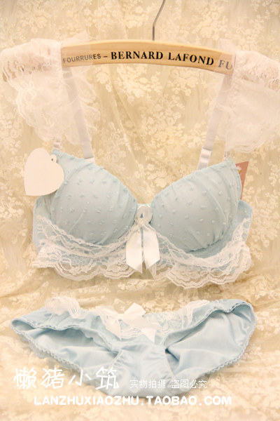 Dream lace big shoulder strap 3 breasted bra women's single-bra underwear set 9021 light blue
