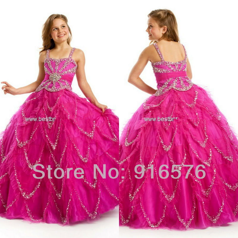 dress flower girl princess ball gown dresses wedding party girls for christmas crystal tank strap square