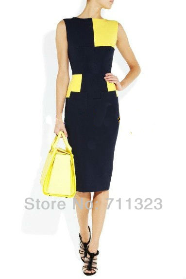 Dress New Fashion 2012 Autumn Fashion OL Patchwork All-Match Basic Plus Size Tank Knitted Color Block Dress Free Shipping