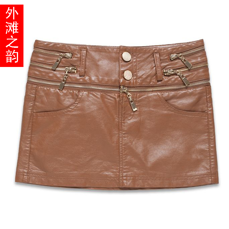 Dress short skirt spring patchwork zipper slim leather short skirt casual formal wear