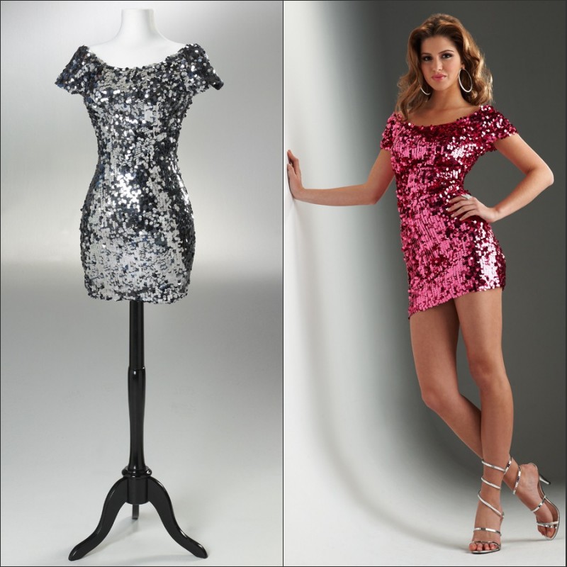 Dress silver paillette miniskirt double-shoulder short-sleeve short design formal dress hs37