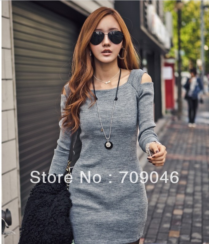 dresses casual solid sailor collar long sleeve off shoulder sexy Personalized placketing thread one-piece dress asos dress