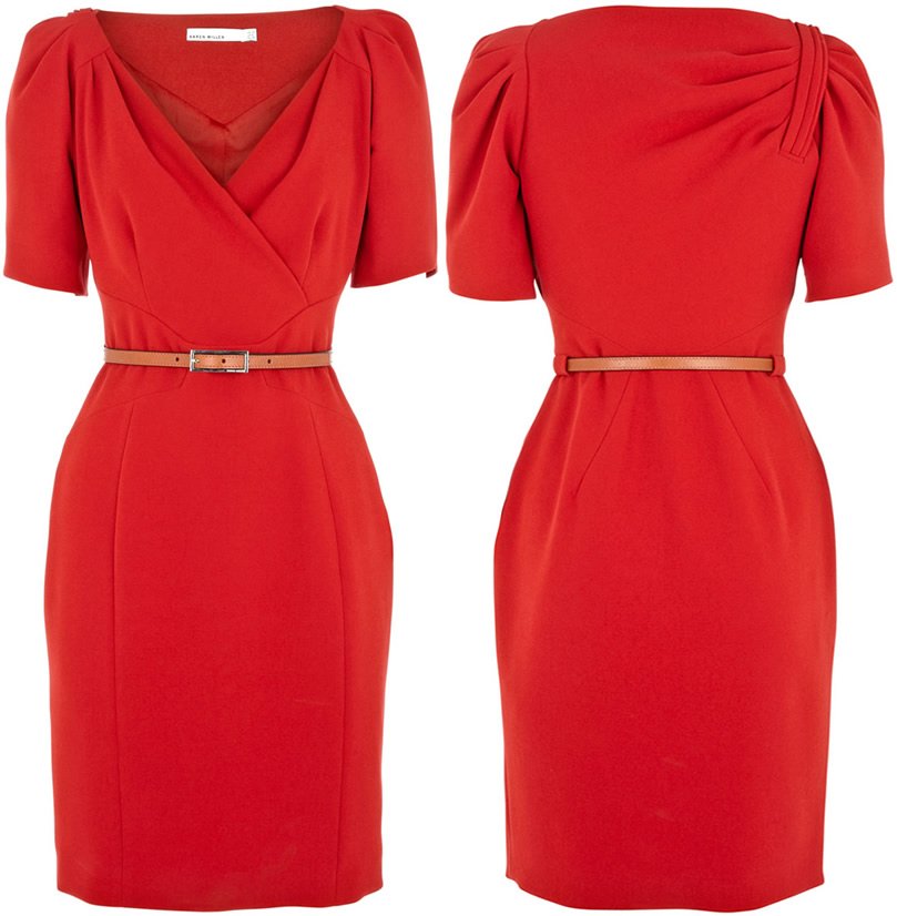Dresses  (K...M...) Red draped crepe day dress with real leather belt DM052