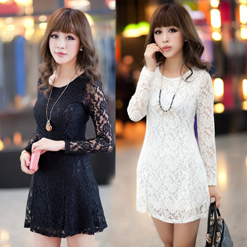 dresseshot sale autumn White long-sleeve lace one-piece  slim  bottoming skirts WYL5160