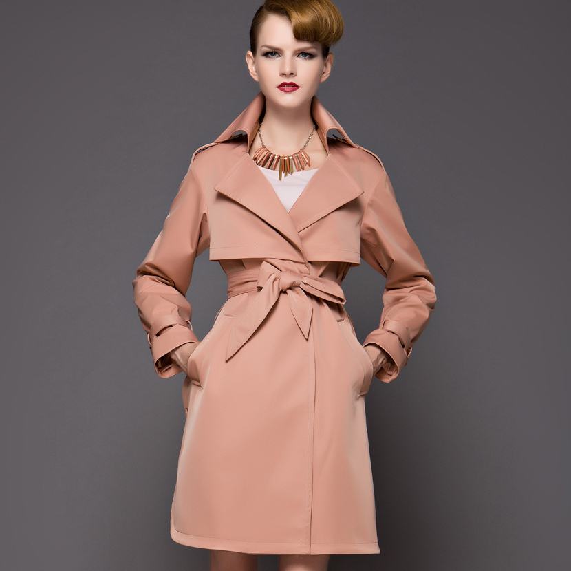 Drop/Free Shipping 2012 autumn european version of the powder orange shoulder width long design trench outerwear 282734