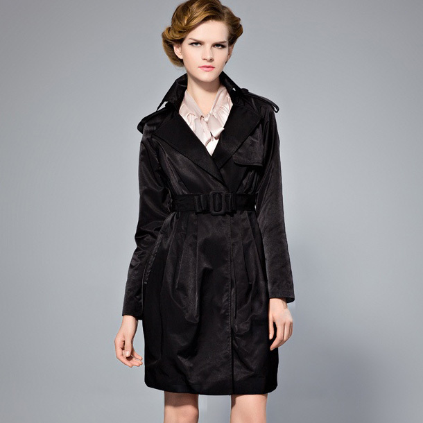 Drop/Free Shipping autumn black slim waist lactophrys long design trench outerwear 282715