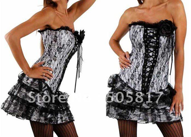 drop ship 1 pc sexy Italian strapless lace up corset dress, floral print boned bustier with corsage tutu skirt     MZ2176
