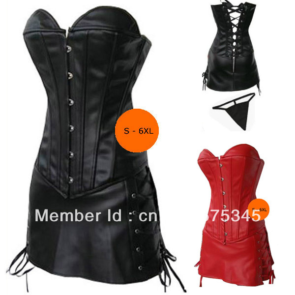 Drop Ship SEXY GOTH PUNK Faux Leather Corset Bustier TOP Skirt Mini Dress G-string Free Shipping