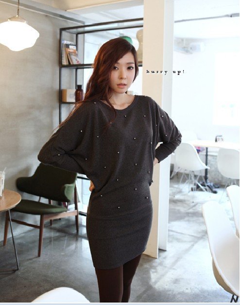 Drop shipping,2012 Fashion O-neck Long Sleeve casual wool dress elegant dress   RS1005