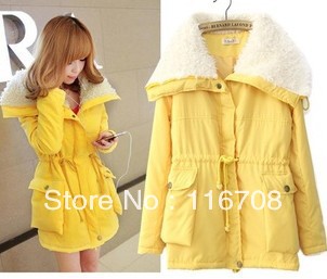DROP shipping 2012 korean snow wear HOODED Thicken WOOL down LONG outerwear coat elegant cotton-padded jacket for women CO-023