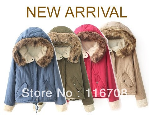 DROP shipping 2012 korean snow wear HOODED Thicken WOOL down outerwear coat elegant cotton-padded jacket for women CO-022