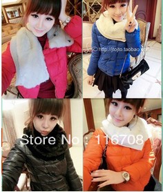 DROP shipping 2012 korean winter fur collar knitted muffler scarf candy color short design wadded jacket coat for women CO-028